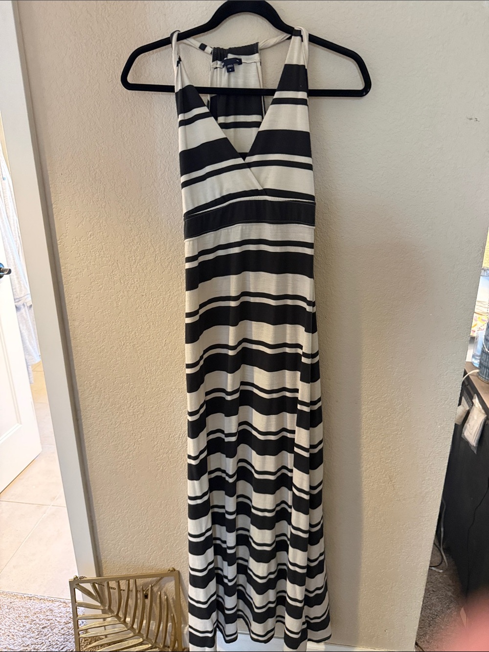 GAP Black and White Striped Maxi Dress - Sleeveless V-Neck
